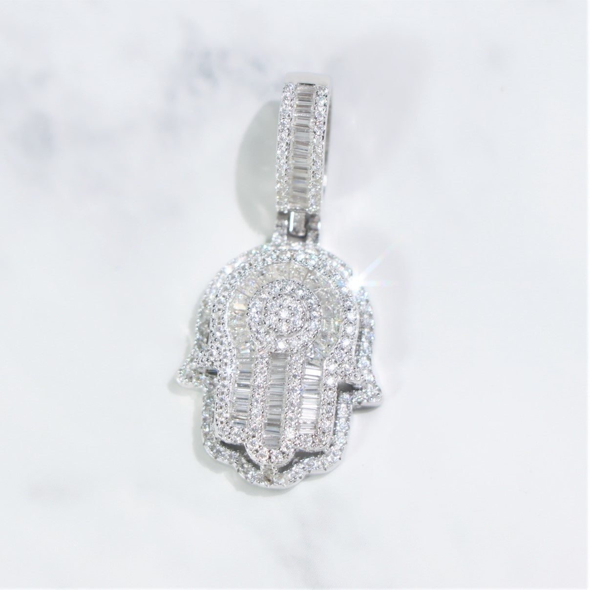 Moissanite Small Baguette Hamsa Pendant