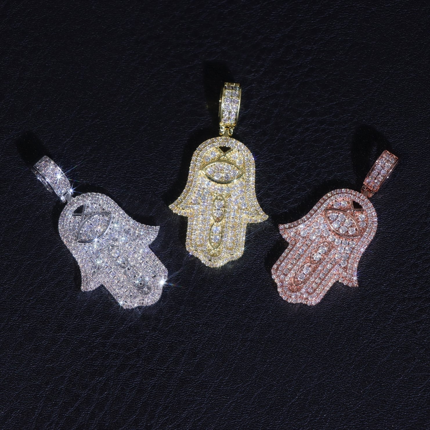 Iced Hamsa Evil Eye Pendant