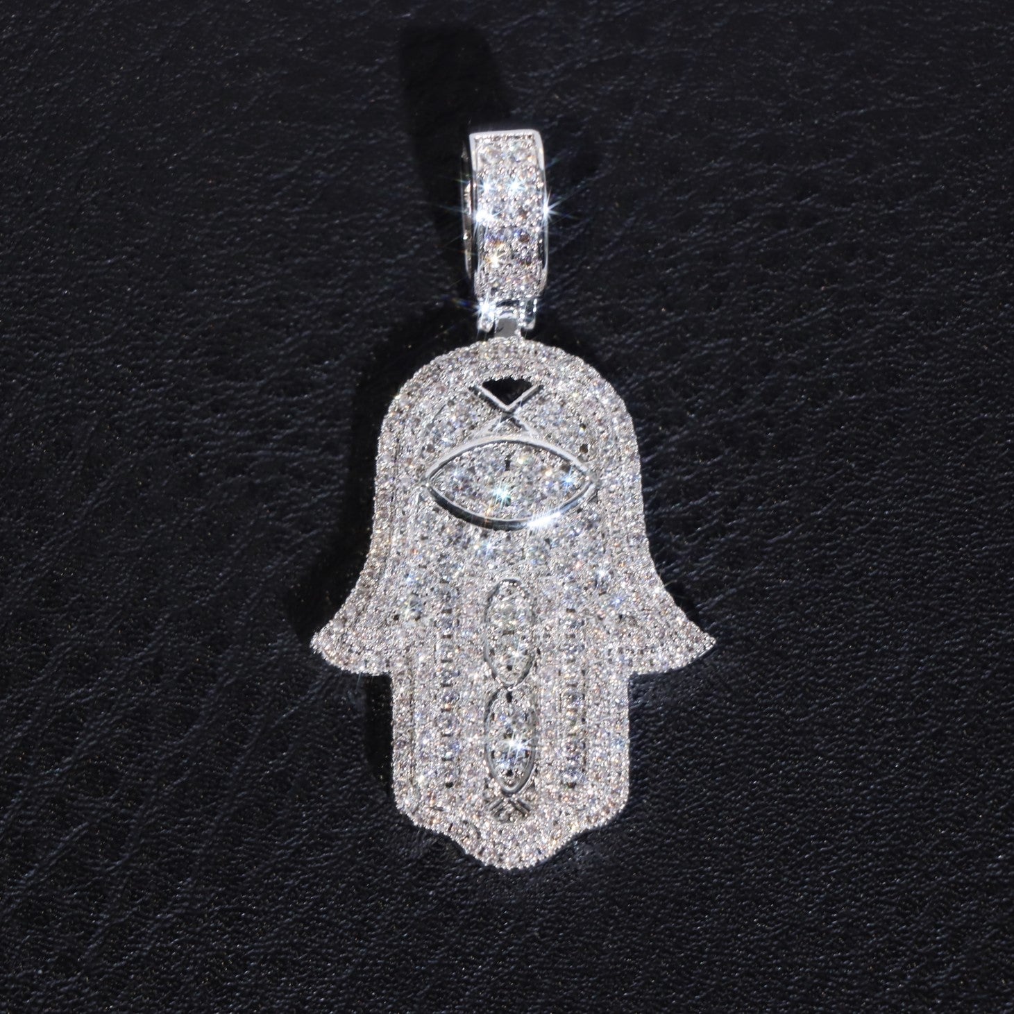 Iced Hamsa Evil Eye Pendant