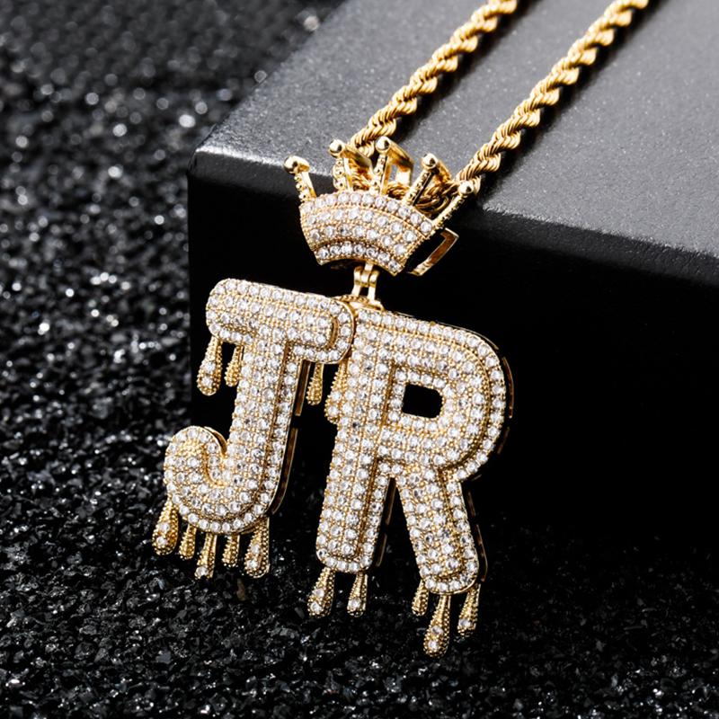 Custom Initial Pendant II- Iced out Crown Water Drip Letters